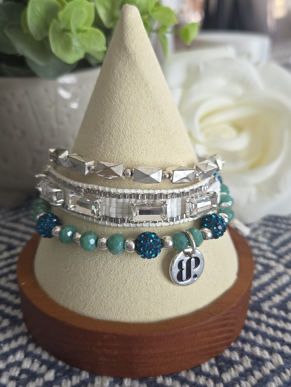 BP Teal and Silver Stacked Beaded Bracelet Set